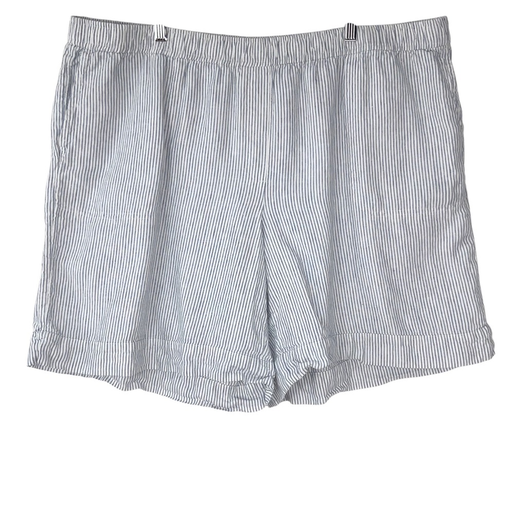 J. Jill Love Linen Blue White Striped Shorts 3X Pull On Elastic Waist 100% Linen